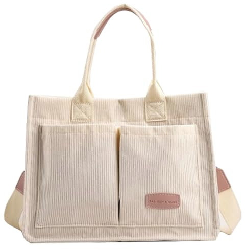 Fourre-Tout en Velours Côtelé Pour Femme - Besace, Sac de Voyage, Bandoulière, à Main 2024, B Blanc Rose, Taille Unique
