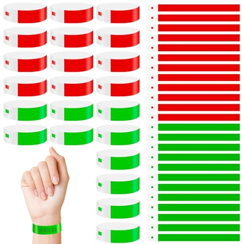 600Pcs Eintrittsbänder Einlassbänder,Wasserdicht Event Armbänder,Festival Armbänder,19 x 25mm Bedruckbar Securebänder,Einlassbändchen zur Kontrolle und Sicherheit,Veranstaltungen und Events-Rot&Grün