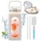Bouteille D'eau En Verre 64oz, Sport Gourde Verre Avec Paille Et Brosse de Nettoyage, Bouteille D'eau Verre Réutilisable Sans Bpa Avec Manchon en Silicone et échelle de Capacité(Blanc Cassé)