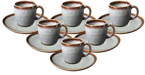 Villeroy & Boch like. by Lave Beige Kaffeetassen mit Untertassen 6er Set, 190 ml, Kaffee-Set für 6 Personen, Steingut-Kollektion im Pottery-Stil, Beige