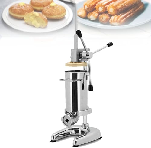 Hydravex Manual Churro Filler, 3L Commercial Manual Churros Machine Vertical Spanish Donuts Maker, Stainless Steel Dessert Donuts Filler with 5pcs Nozzles for Restaurant Coffee Room Wine Bar Shop,3L