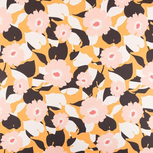 SCHÖNER LEBEN. Baumwollstoff Dekostoff Digital Retro Blumen gelb rosa 1,40m breit