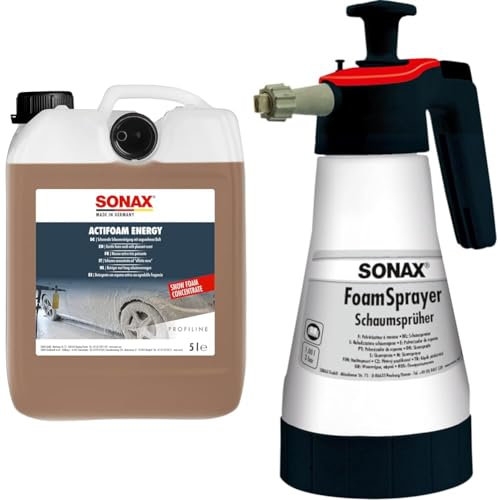 SONAX PROFILINE ActiFoam Energy (5 Liter) stark schmutzlösender Reiniger & FoamSprayer 1 Liter (1 Stück) Schaumsprüher