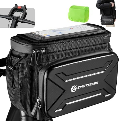 Lenkertasche Fahrrad mit Handyhalterung und touchscreen, 6L Fahrradtasche Lenker Wasserabweisend mit Lenkeradapter für Ebike, Fahrradkorb vorne Tasche Lenkertaschen mit Abnehmbarem Schultergurt