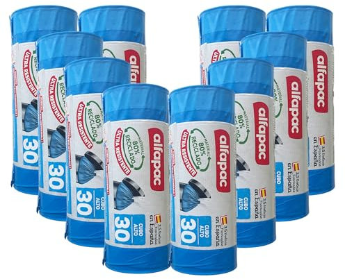 80% recyclé, 10 rouleaux de 15 sacs poubelle (150 sacs) 'Seau haut' 50 x 75 cm 30 l auto-fermeture