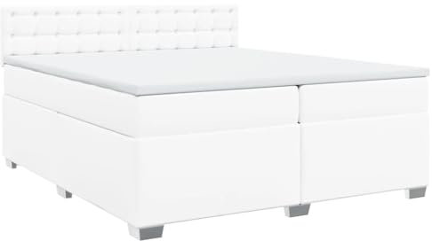 vidaXL Boxspringbett, Bett mit Matratze Kopfteil LED, Polsterbett Doppelbett für Schlafzimmer, Bettgestell mit Lattenrost, Weiß 200x200cm Kunstleder