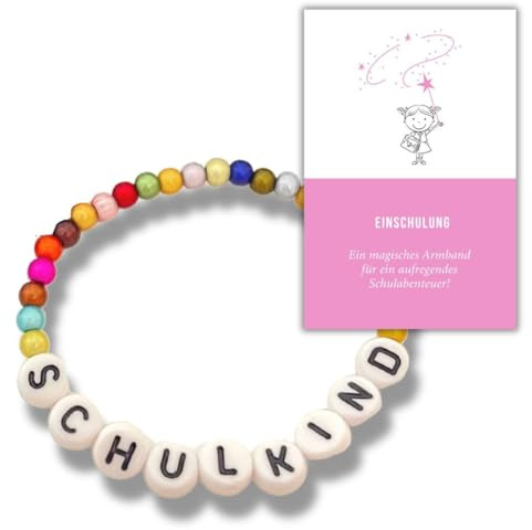 happymaker - Schulkind Armband Mädchen, Magic Perlenarmband bunt mit Buchstaben Perlen - Schulkind - und Geschenkverpackung, handmade in Deutschland