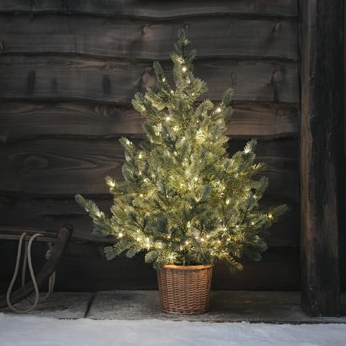 Lights4fun 3-in-1 LED Tannenbaum Künstlich mit Timer warmweiß Batteriebetrieben 90cm Weihnachtsdeko Außen Weihnachtsbeleuchtung Innen Weihnachtsbaum Künstlich