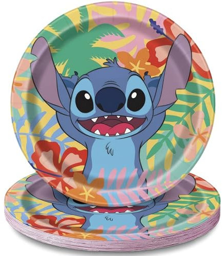 Unique Multicolor Disney Lilo & Stitch Round Paper Dessert Plates - 7 (Pack of 8) - Vibrant Design, Perfect for Lilo & Stitch-Themed Parties and Tropical Celebrations