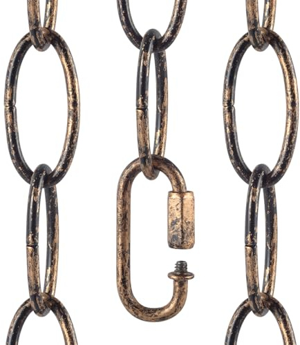 Tovmey 6.5 Feet Aged Bronze Finish Chandelier Chain (3mm), Vintage Pendant Light Fixture Metal Chain with a Fake Rusty Look, Heavy Duty Lighting Hanging Chain Extension with 2 Chain Links for Plants