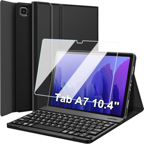 Nanhent Funda con Teclado Español Ñ para Samsung Galaxy Tab A7 10.4 2022/2020 (SM-T500/T505/507), 9H Protector de Pantalla, Carcasa Folio con Teclado Magnético Inalámbrico Bluetooth Desmontable