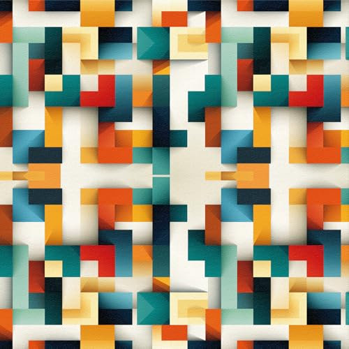 Papier Peint Adhesif Geometrique Coloré,44 x 600cm Papier Peint Geometrique Bleu Jaune Beige Orange Papier Peint Mosaïque Papier Peint Carreaux Papier Peint Adhesif pour Meuble Chambre,Cuisine,Salon