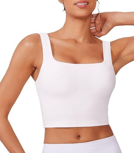 PINSPARK Sport Bra Top Damen Ohne Bügel Yoga BH Top Sommer Gepolstert Nahtloser BH Starker Halt Sport BH Workout Reiten Lauf Crop Tops Weiß XL