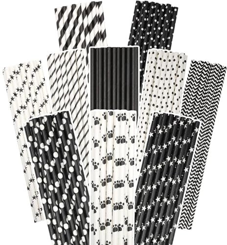 Gcardist Black Paper Straws for Drinking Black Disposable Straws 100pcs Disposable Straws Bulk(10 Pattern)