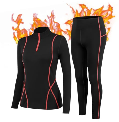 TERODACO Thermounterwäsche Damen Set Skiunterwäsche | Damen Innenfleece UPF50+ Thermo Oberteil und Leggings Ski Gym Sport Funktionsunterwäsche,Weich Schnelltrocknend