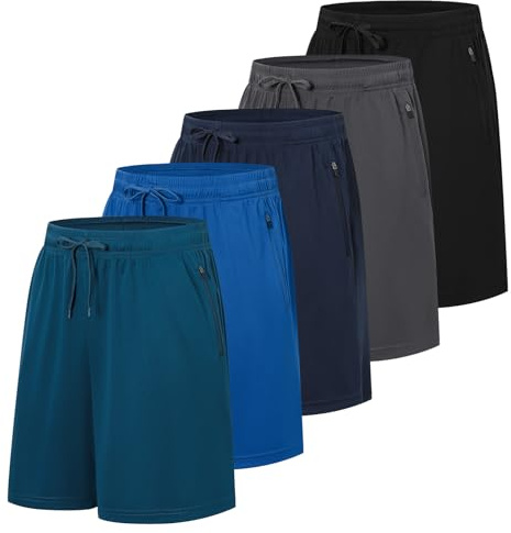 Cimic 5 Pack Men's Sports Shorts Gym Mens Running Shorts with Zip Pockets