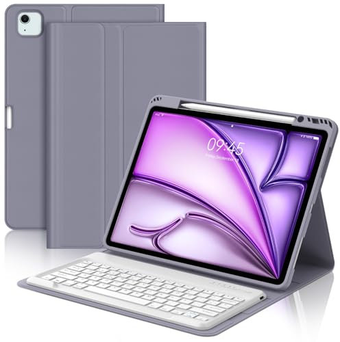 Funda con Teclado para iPad Air 13 Pulgadas (M3 2025, M2 2024), Teclado Bluetooth Inalámbrico Desmontable con Funda Protectora Delgada y Ranura para Bolígrafo para Tablet iPad Air 13, Púrpura