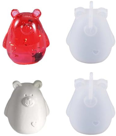 SVOCK Silikonform Bär, 2 Stück Silikonformen Gießformen Bär, Kerzenformen Silikon Silikonform Harz Gießform Tiere, Diy Handgemachte Seife Aromatherapie Kerze Gips Gießen Formen Rose Bear Silicone Mold