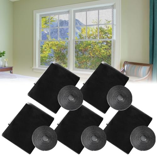 5PCS Fliegengitter Fenster 130x150cm Fliegengitter Zuschneidbar, Schwarz Insektenschutz Fenster Selbstklebend Fenster Mückengitter für Balkontür Wohnzimmer Dachfenster Bodentiefe Fenster
