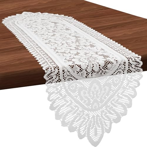 1 Pcs Doilies for Tables Dresser Scarf for Bedrooms Furniture White Lace Table Runner Crochet Cotton Desk Runner Dresser Cover Top 45.67 X 13.39 Vintage Lace Cloth for End