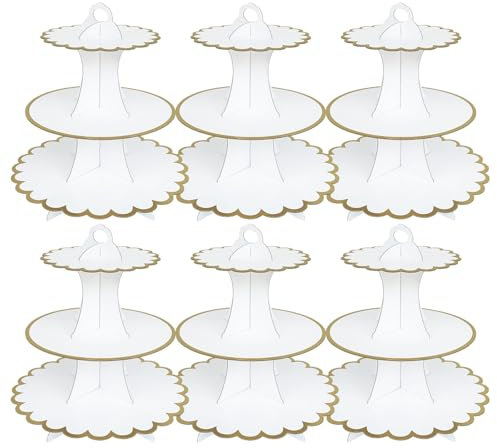 Seveups 6Pack 3 Tier Cake Stand, White Cardboard Cake Stand, Dessert Cupcake Stands Round Cardboard Cupcake Tower for Birthday,Party,Baby Showers