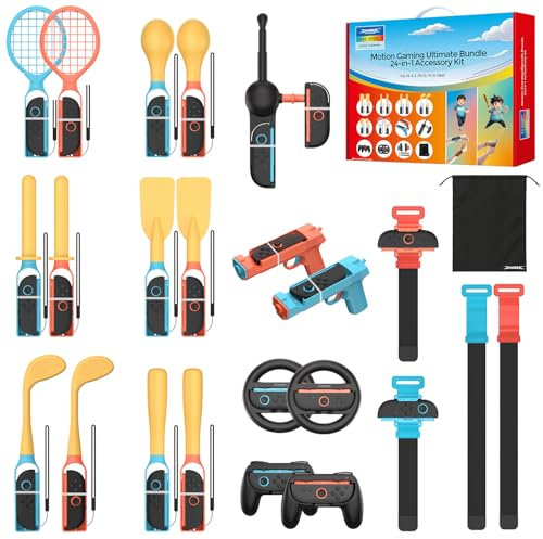 RunSnail 24-in-1 Switch2 Joycon Sportzubehör Bundle Kompatibel mit NS2 Sportspielen, für Authentisches Sporterlebnis, Familientreffen, Sozialer Eisbrecher, mit Aufbewahrungstasche