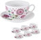 DRW Set 6 tazze con piatto in porcellana con fiori tonalità rosa 250 ml. Coppa: 9,5 x 9,5 x 6 cm