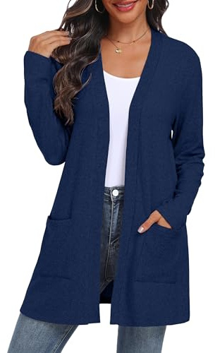 QIXING Women's Cardigan Open Front Lightweight Long Sleeve Casual Sweater Cardigan with Pockets for Autumn Winter