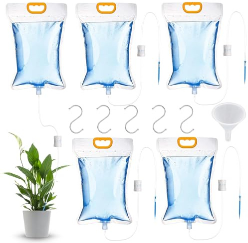 5 Sacchetti per Irrigazione a Goccia da 3,5 l, con Flusso Regolabile, Sistema di Irrigazione Automatico delle Piante, Dispositivo Irrigatore Domestica per Interni ed Esterni