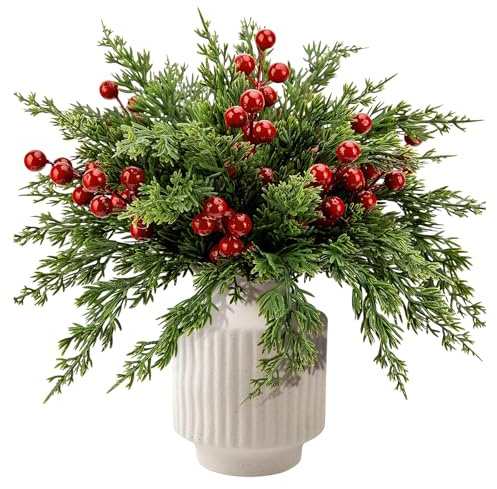 LEIMEND 45 Pezzi Rami di Pino Finti Decorativi Rami di Pino Artificiali di Natale Con Bacche Artificiali Per Corone Dell'Avvento Alberi di Natale Decorazioni Festive per la Casa