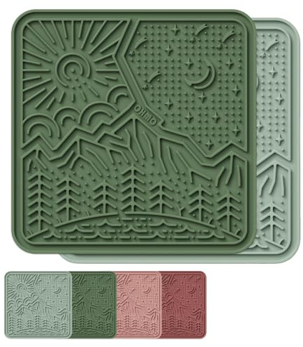 OHMO Schleckmatte Hund Leckmatte Katze 2Pcs 20x20cm Kaktus&Hellgrün | Lebensmittelqualität Silikon, Zum einfrieren, Spülmaschinenfest，Angst Relief und langsam füttern
