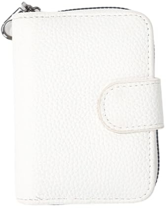 Porte-cartes en cuir Porte-monnaie Fermeture éclair Multifonctionnel Cartes Organisateur Pochette pour Hommes et Femmes Quotidien Essentiel Portefeuille avec Fermeture Éclair, Blanc