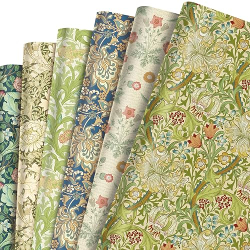 12 Blätt Dekoration Geschenkpapier Geburtstag,6-Typen William Morris Geschenkpapier mit Blumenmuster Geschenk Verpackung Wrapping Paper für Hochzeiten Geburtstage,50x68CM ﻿