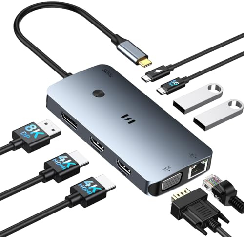 Estación de carga USB C para 4 monitores 9 en 1 para ordenador portátil 2