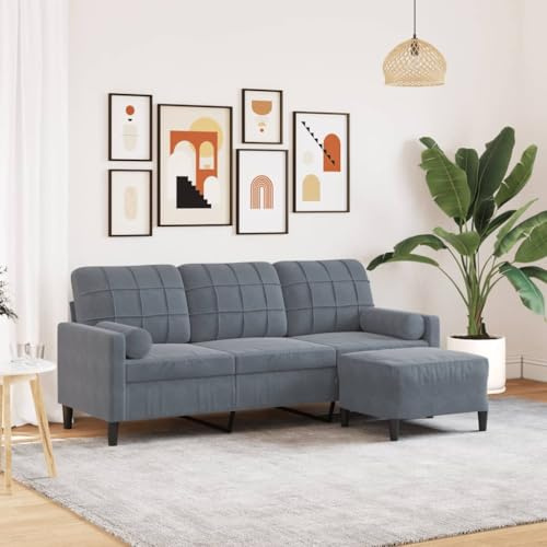 Owoxanthellate 3-Sitzer Samt-Sofa 197x77x80 cm mit Hocker, dunkelgrau, platzsparendes Schlafsofa-Design für Wohnzimmer, Büro & chillige Eck-Reading Nook