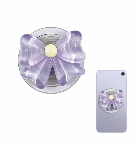 Magnetic Phone Grip Stand, Cute Bow Shaped Foldable Phone Holder, Multi-angle Transparent Phone Grip for iPhones and Other Smartphones (Pink) (purple)