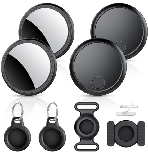 Air Tracker Smart Tag 4 Pack, Schlüsselfinder Kompatibel mit Apple Wo ist? APP (Nur iOS), Bluetooth Key Finder für Gepäck/Taschen/Brieftasche, IP68 Wasserdicht, Austauschbarer Akku, Schwarz