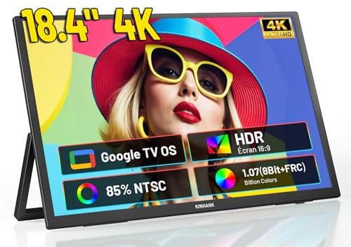 Monitor portatile 4K 18, 3840 × 2160 UHD, schermo portatile con GTV OS, HDR, 85% NTSC, USB-C e HDMI, schermo esterno per computer/PC/PS5/PS4/Xbo/Telefono/Console di gioco, compatibile con montaggio