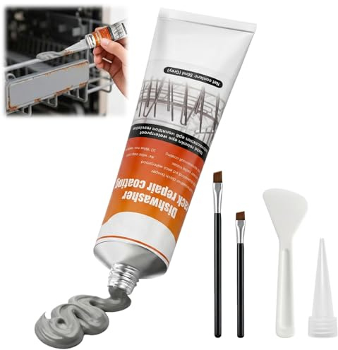 Dishwasher Basket Rust Repair Kit, 50ml Grey Liquid Rubber with Applicator, Scraper & Brushes, Waterproof & Heat Resistant Coating for Dishwasher Rack Prongs