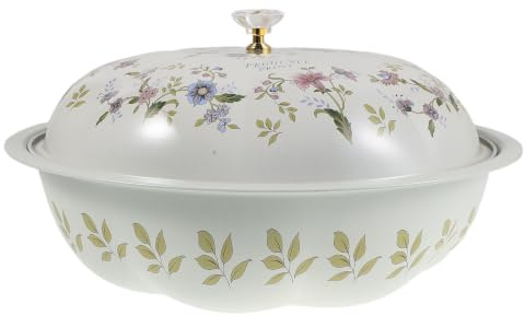 OUNONA Pot à soupe vintage avec couvercle, motif floral, 28 cm de diamètre, style européen, en fer-blanc beige, idéal pour la cuisson à la vapeur et les salades.