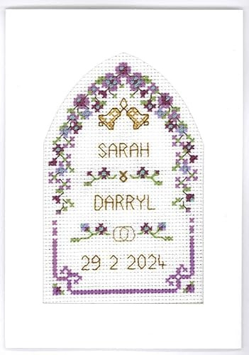 Lifetime Samplers & Decorative Textiles Plum Arched Wedding Day Card - Complete Cross Stitch kit on 16 aida with Clear Colour Chart