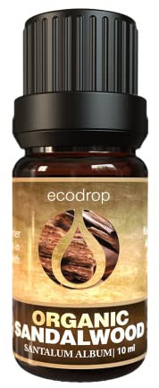 Ecodrop Pure Sandalwood Essential Oil - 10ml | 100% Natural Therapeutic Grade Indian Santalum Album Oil | Organic Aromatherapy Diffuser & Topical Oil for Calm, Stress & Sleep & Hydrating & Clear Skin