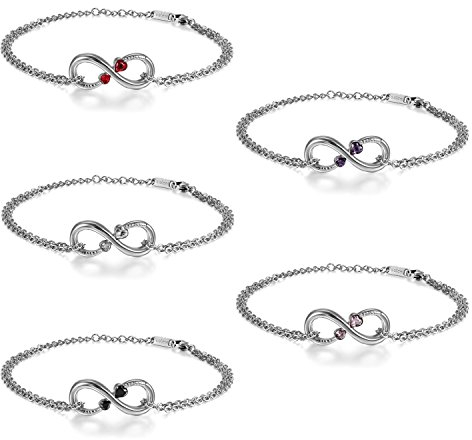 JewelryWe Schmuck 5pcs Set Damen Armband Fußkettchen, Infinity Unendlichkeit Herz Lieben Zeichen Charm Fußkette Armkette Armreif, Zirkonia Diamant Edelstahl, 5 Farben