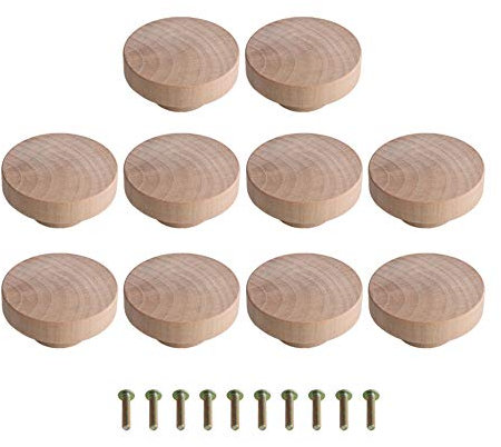 Home Accessory 50x25mm Wooden Hardware Round Pull Knobs for Cabinet Drawer Cupboard Cabinet Door Set of 10
