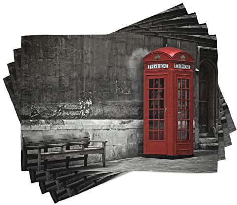 ABAKUHAUS London Platzmatten, Berühmte Stadt Zeichen, Waschbare Stoff Esszimmer Küche Tischdekorations Digitaldruck, Rot Dunkelgrau