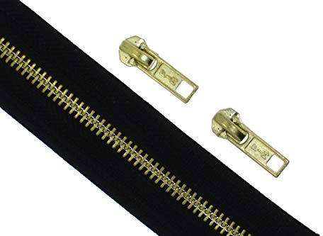 zipworld Endlos - Reißverschluss Reißverschlüsse meterware 5 Meter + 10 Zipper (Metall 5mm - Gold)