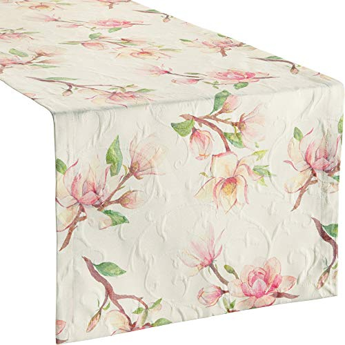 Erwin Müller Tischwäsche, Tischläufer Magnolienblüten Jacquard Magnolie Größe 50x150 cm - hohe Strapazierfähigkeit, mit Kuvertsaum, bügelfrei