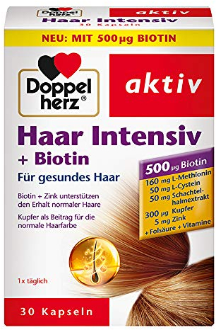 Doppelherz Haarintensiv mit Biotin und Zink zur Erhaltung Normaler Haare, 30 Kapseln