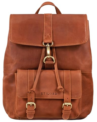 STILORD 'Kacey' Daypack Damen Leder Vintage Lederrucksack für 13.3 Zoll Laptops DIN A4 Kleiner Unirucksack Cityrucksack Elegant Damenrucksack Echtleder, Farbe:andorra - braun