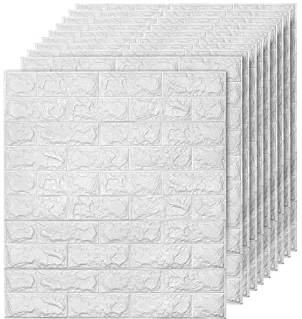 Holdfiturn Self Adhesive Wall Tiles 10PCS 3D Wall Panels 70×77cm 3mm Brick Wallpaper Wall Panels Foam DIY Waterproof PE Foam Panel Thicken Wall Stickers for Kitchen Kids Room Living Room Bedroom